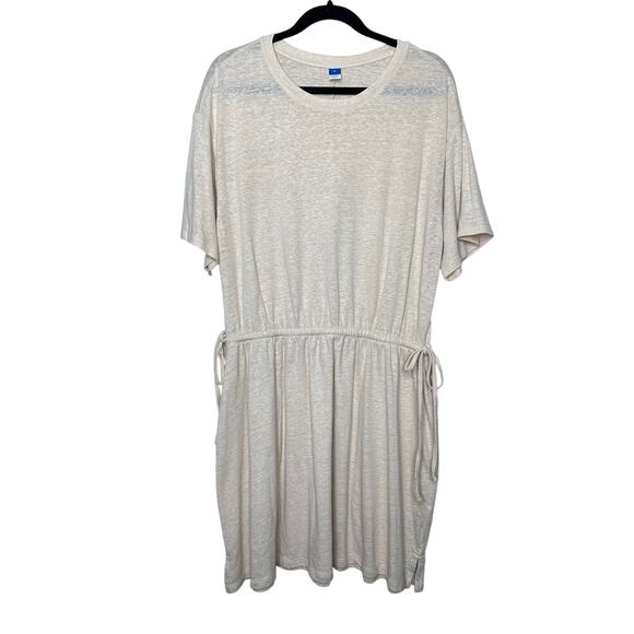 Old Navy Waist Defined Linen Blend Mini Dress Heather Oatmeal Tie Waist Size XL - Picture 1 of 7